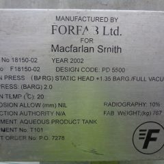 3000升Forfab不锈钢立式储存容器，1500mm直径x 1550mm直边